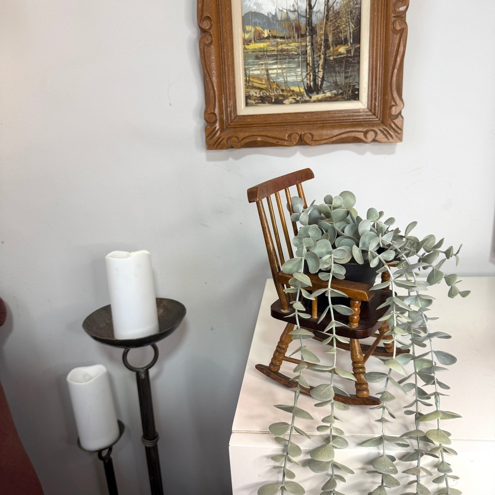 Vintage Wooden Mini Rocking Chair Planter Rustic Farmhouse Primitive Folk Art
